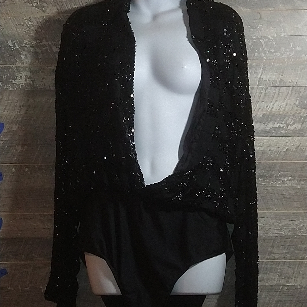 Vintage Bergdorf Goodman Black Sequined Body Suit